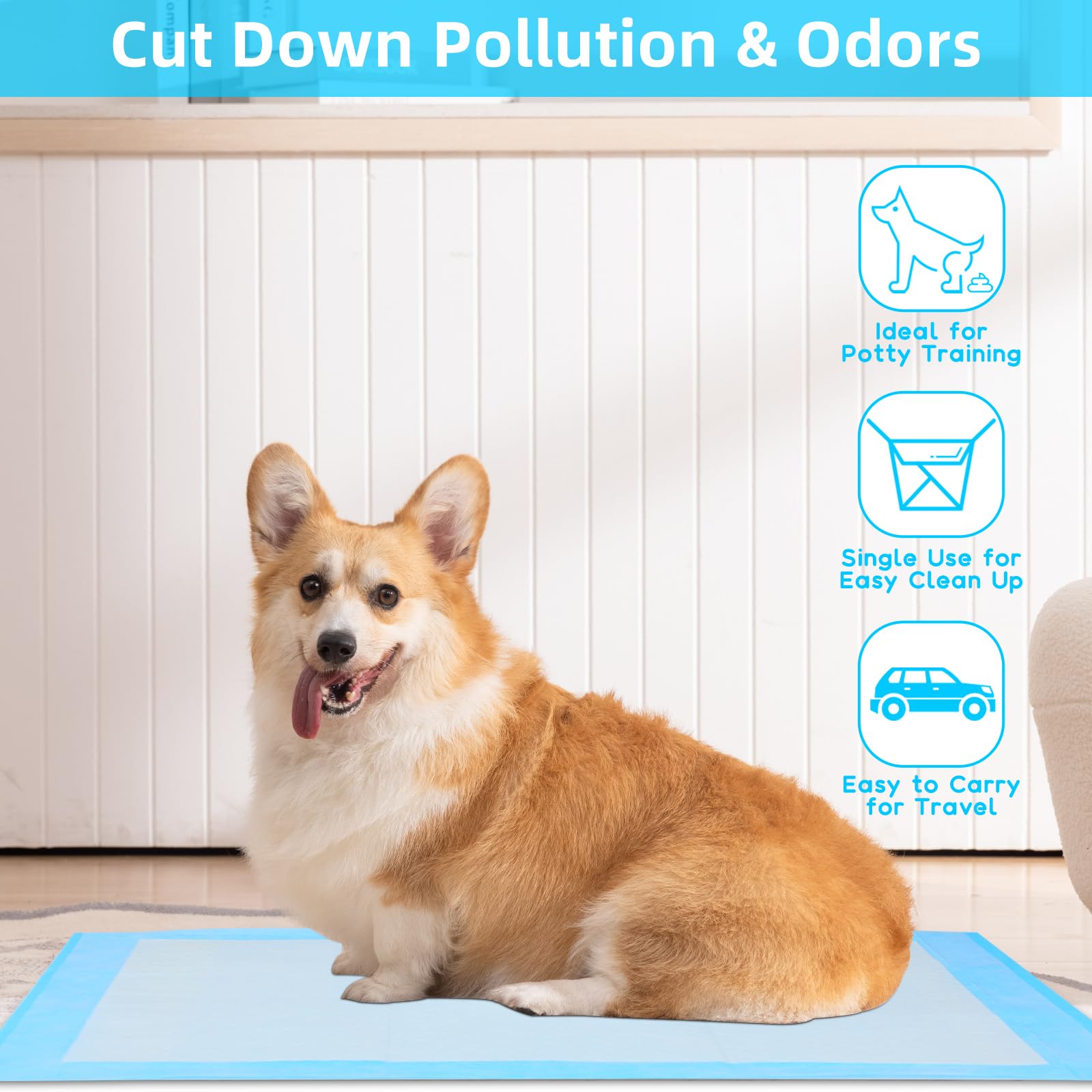 150 Count 22x22 Super Absorbent Waterproof Dog and Puppy Pet Training Pad, Housebreaking Pet Pad, Blue